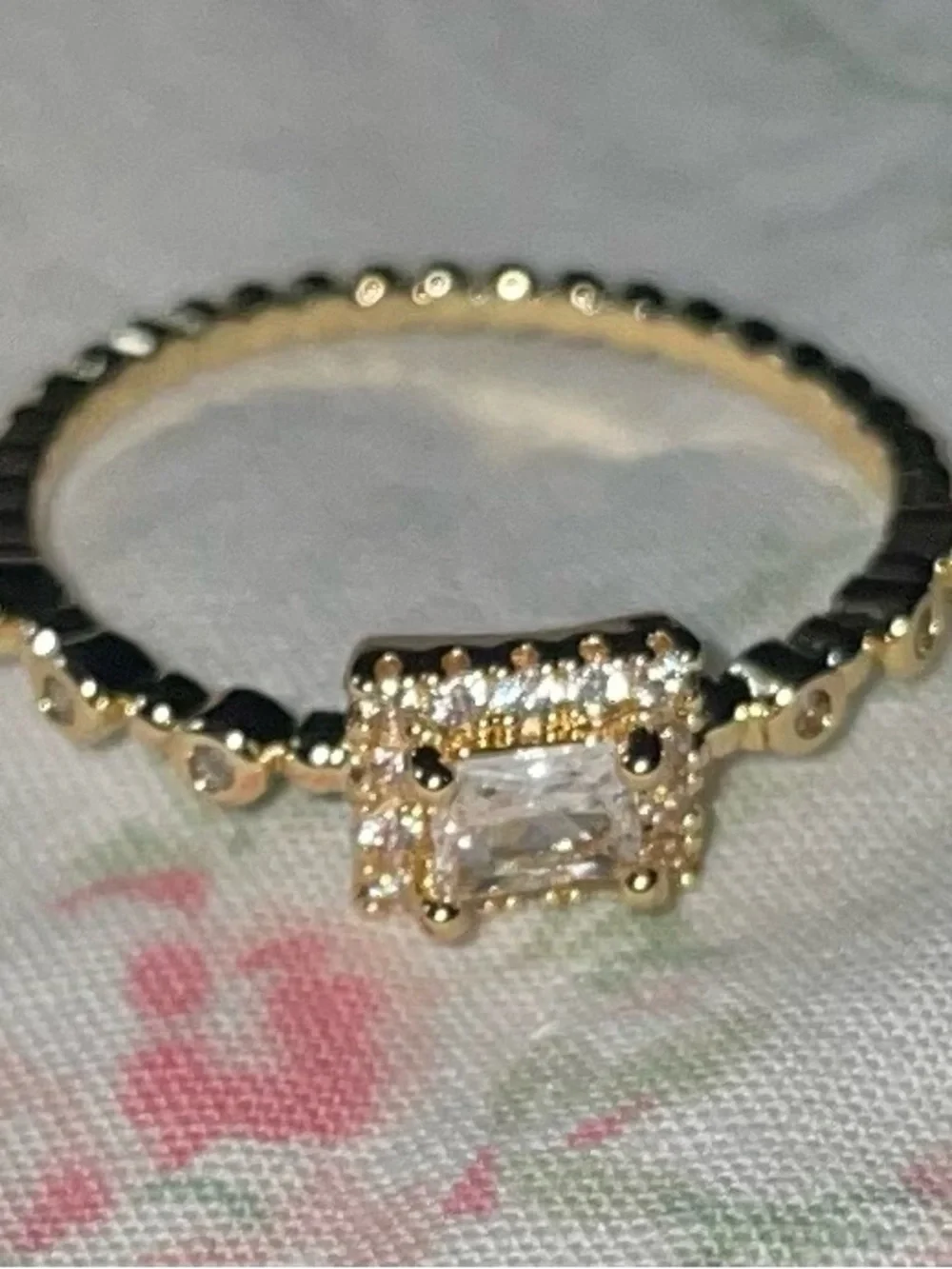 Gold Emerald-Cut Halo Stackable Ring - New Size 7/8
